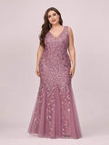Plus Size Mermaid V-Neck Sequined Appliques Formal Dresses & Gowns