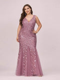 Plus Size Mermaid V-Neck Sequined Appliques Formal Dresses & Gowns