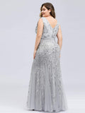 Plus Size Mermaid V-Neck Sequined Appliques Formal Dresses & Gowns