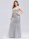 Plus Size Mermaid V-Neck Sequined Appliques Formal Dresses & Gowns