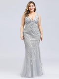 Plus Size Mermaid V-Neck Sequined Appliques Formal Dresses & Gowns
