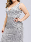 Plus Size Mermaid V-Neck Sequined Appliques Formal Dresses & Gowns