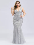 Plus Size Mermaid V-Neck Sequined Appliques Formal Dresses & Gowns