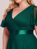 A-Line V-Neck Empire-Waist Plus Size Short Sleeves Formal Bridesmaid Dress