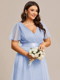 A-Line V-Neck Empire-Waist Plus Size Short Sleeves Formal Bridesmaid Dress