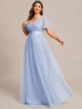 A-Line V-Neck Empire-Waist Plus Size Short Sleeves Formal Bridesmaid Dress
