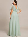 A-Line V-Neck Empire-Waist Plus Size Short Sleeves Formal Bridesmaid Dress