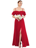 A-Line Spaghetti Straps High Slit Sweetheart Chiffon Bridesmaid Dress
