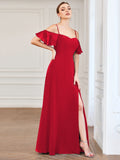 A-Line Spaghetti Straps High Slit Sweetheart Chiffon Bridesmaid Dress