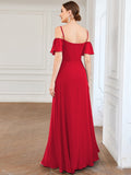 A-Line Spaghetti Straps High Slit Sweetheart Chiffon Bridesmaid Dress