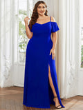 A-Line Spaghetti Straps High Slit Sweetheart Chiffon Bridesmaid Dress