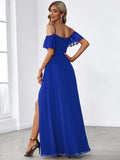 A-Line Spaghetti Straps High Slit Sweetheart Chiffon Bridesmaid Dress