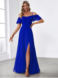 A-Line Spaghetti Straps High Slit Sweetheart Chiffon Bridesmaid Dress
