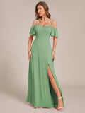 A-Line Spaghetti Straps High Slit Sweetheart Chiffon Bridesmaid Dress
