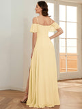 A-Line Spaghetti Straps High Slit Sweetheart Chiffon Bridesmaid Dress