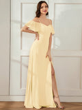 A-Line Spaghetti Straps High Slit Sweetheart Chiffon Bridesmaid Dress