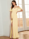 A-Line Spaghetti Straps High Slit Sweetheart Chiffon Bridesmaid Dress