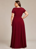 Burgundy A-Line V-Neck Short Sleeves Plus Size Bridesmaid Dress
