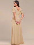 A-Line Ruffles Short Sleeves V-Neck Chiffon Bridesmaid Dress