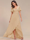 A-Line Ruffles Short Sleeves V-Neck Chiffon Bridesmaid Dress
