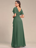A-Line Ruffles Short Sleeves V-Neck Chiffon Bridesmaid Dress