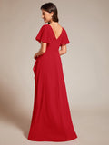 A-Line Ruffles Short Sleeves V-Neck Chiffon Bridesmaid Dress
