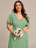A-Line Ruffles Short Sleeves V-Neck Chiffon Bridesmaid Dress