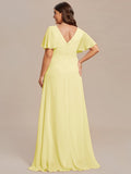 A-Line Ruffles Short Sleeves V-Neck Chiffon Bridesmaid Dress