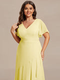 A-Line Ruffles Short Sleeves V-Neck Chiffon Bridesmaid Dress