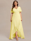 A-Line Ruffles Short Sleeves V-Neck Chiffon Bridesmaid Dress