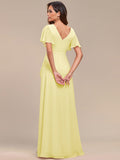 A-Line Ruffles Short Sleeves V-Neck Chiffon Bridesmaid Dress