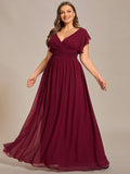 Plus Size A-Line Chiffon V-Neck Empire-Waist Pleated Bridesmaid Dress