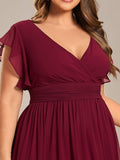 Plus Size A-Line Chiffon V-Neck Empire-Waist Pleated Bridesmaid Dress