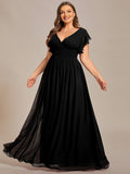 Plus Size A-Line Chiffon V-Neck Empire-Waist Pleated Bridesmaid Dress