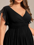 Plus Size A-Line Chiffon V-Neck Empire-Waist Pleated Bridesmaid Dress
