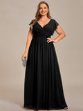 Plus Size A-Line Chiffon V-Neck Empire-Waist Pleated Bridesmaid Dress