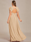 Plus Size A-Line Chiffon V-Neck Empire-Waist Pleated Bridesmaid Dress