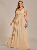 Plus Size A-Line Chiffon V-Neck Empire-Waist Pleated Bridesmaid Dress