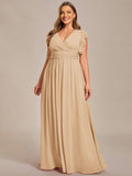 Plus Size A-Line Chiffon V-Neck Empire-Waist Pleated Bridesmaid Dress