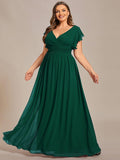 Plus Size A-Line Chiffon V-Neck Empire-Waist Pleated Bridesmaid Dress