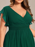 Plus Size A-Line Chiffon V-Neck Empire-Waist Pleated Bridesmaid Dress