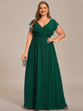 Plus Size A-Line Chiffon V-Neck Empire-Waist Pleated Bridesmaid Dress
