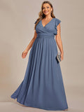 Plus Size A-Line Chiffon V-Neck Empire-Waist Pleated Bridesmaid Dress