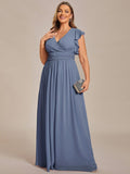 Plus Size A-Line Chiffon V-Neck Empire-Waist Pleated Bridesmaid Dress