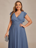 Plus Size A-Line Chiffon V-Neck Empire-Waist Pleated Bridesmaid Dress