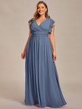 Plus Size A-Line Chiffon V-Neck Empire-Waist Pleated Bridesmaid Dress