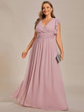 Plus Size A-Line Chiffon V-Neck Empire-Waist Pleated Bridesmaid Dress