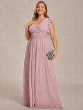 Plus Size A-Line Chiffon V-Neck Empire-Waist Pleated Bridesmaid Dress