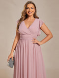 Plus Size A-Line Chiffon V-Neck Empire-Waist Pleated Bridesmaid Dress