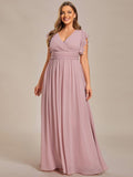 Plus Size A-Line Chiffon V-Neck Empire-Waist Pleated Bridesmaid Dress